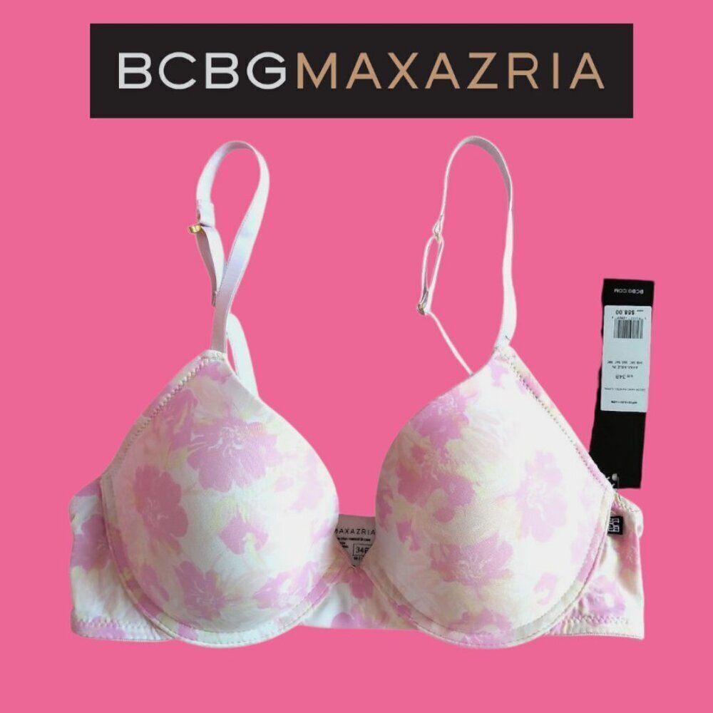 2/60🐣NWT BCBGMaxAzria Ultra Soft Push up Underwire Padded Bra Floral White Pink